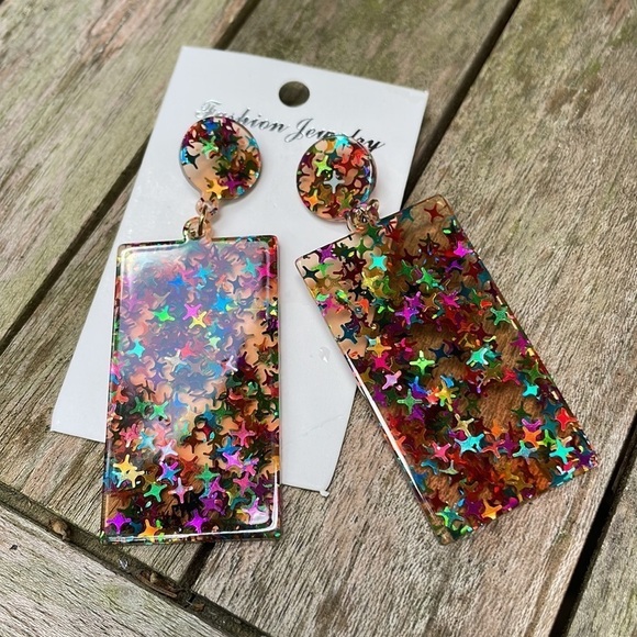 Star Colorful GeoResin Satement Earrings - Picture 8 of 16